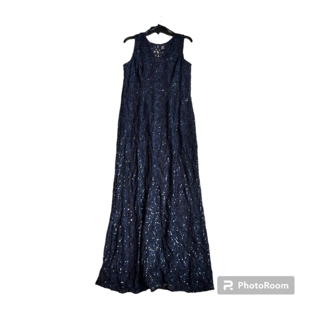 MARINA Navy Blue Sequin Maxi Dress